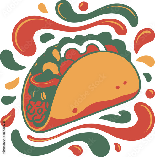 Vibrant taco with splashing sauces and drips