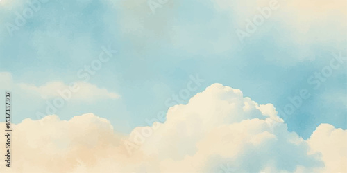 Blue sky with fluffy white clouds, a beautiful and bright nature cloudscape