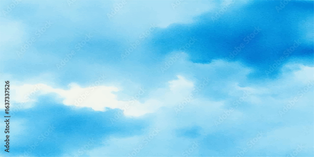 Fototapeta premium Fluffy white clouds drift across a beautiful bright blue summer sky