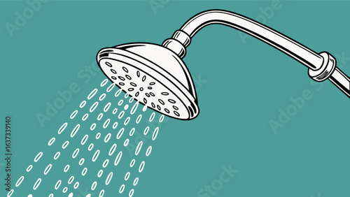 Illustration of shower head with running water for bathroom and hygiene related design projects