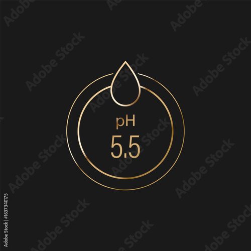 Ph value icon. Simple golden cosmetic symbol. Concept of neutral balance skin. Vector illustration isolated on black background.