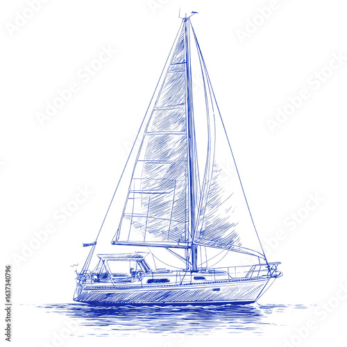 Nautical Elegance Blue and White Sailboat Line
