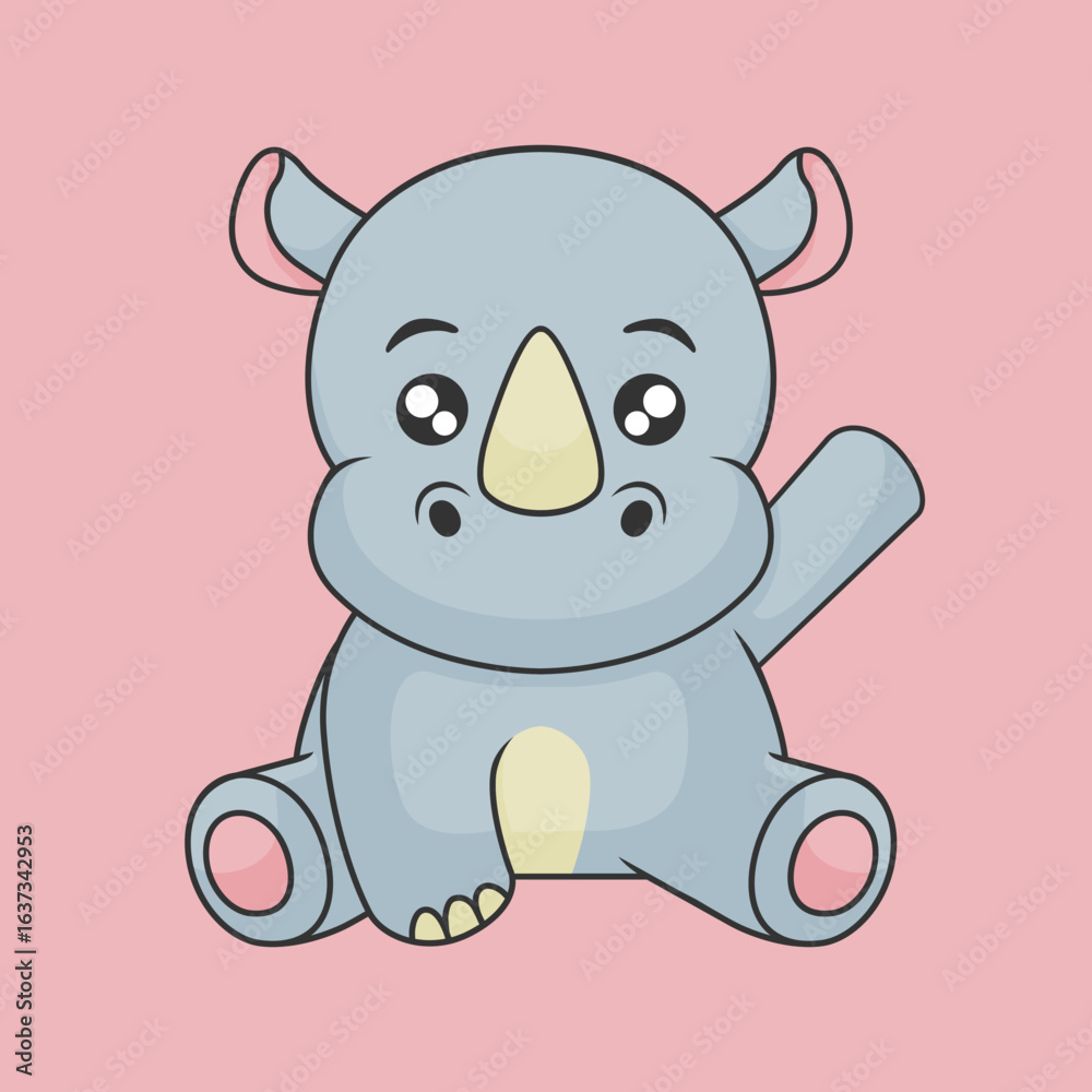 Obraz premium vector cute rhino illustration cartoon draw