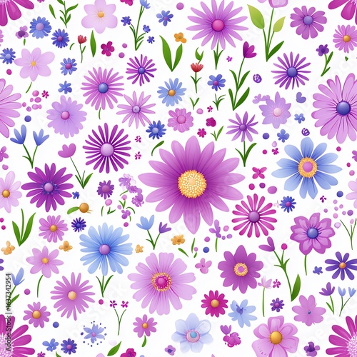 Wallpaper Mural Seamless Purple and Blue Flower Pattern on White Background Torontodigital.ca