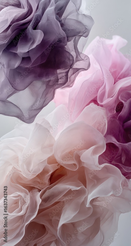 Fototapeta premium Soft, flowing fabrics in shades of pink, purple, and beige