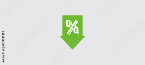 Green price tags arrow icon with percent sign.