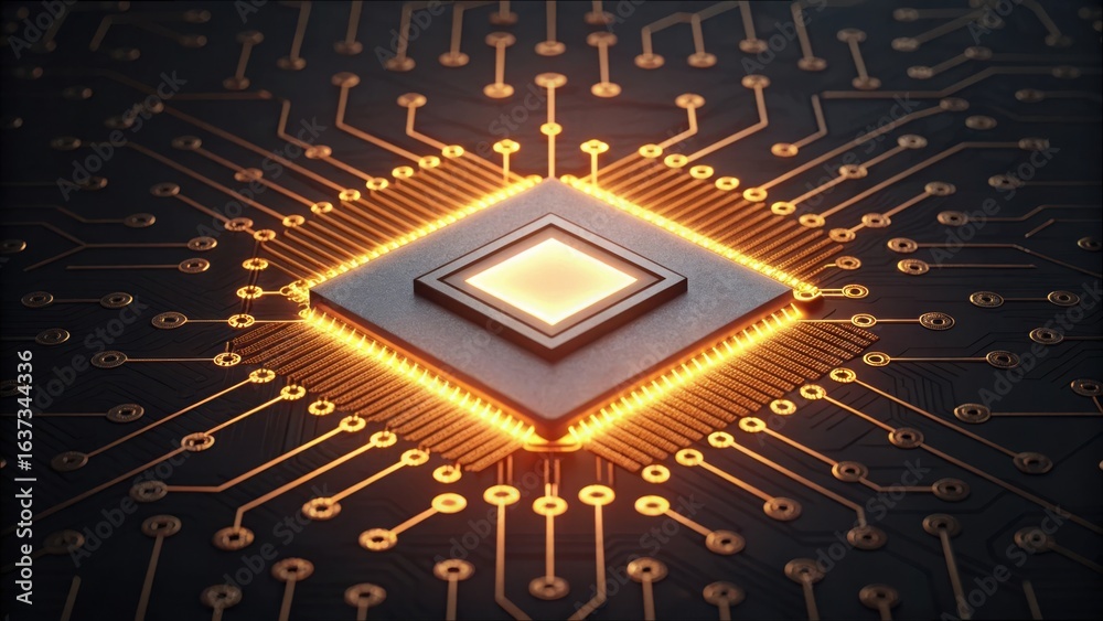 Fototapeta premium High-Tech CPU Chip Radiating Heat with Bright Dollar Signs
