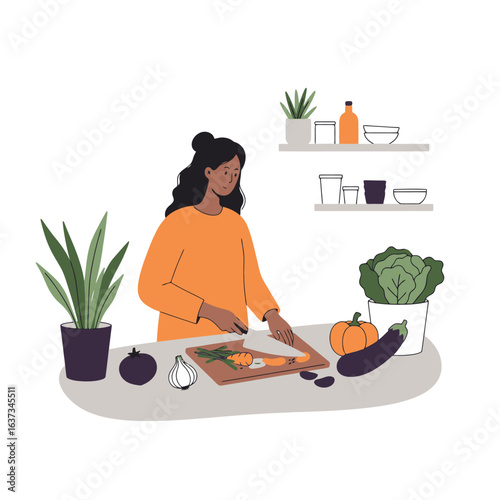 Preparing Fresh Vegetables: Healthy Eating Illustration