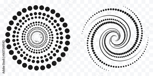 Black and White Abstract Dotted Spiral Vector Design Set Modern Geometric Patterns for Backgrounds and Creative Visual Elements
