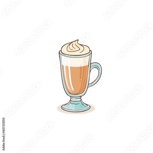 Vector icon of a latte in a tall glass mug with smooth rounded shapes
