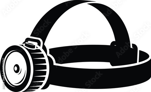 Silhouette of a headlamp, a portable lighting device worn the head for handsfree illumination during outdoor activities