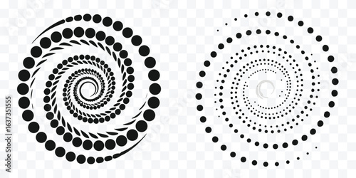 Black and White Spiral Dots Design Visual Art and Graphic Design Elements Circular Geometric Patterns in Minimalist Style