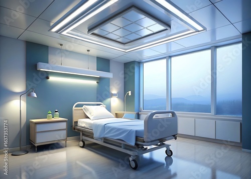 Comfortable hospital treatment room with natural light and medical equipment