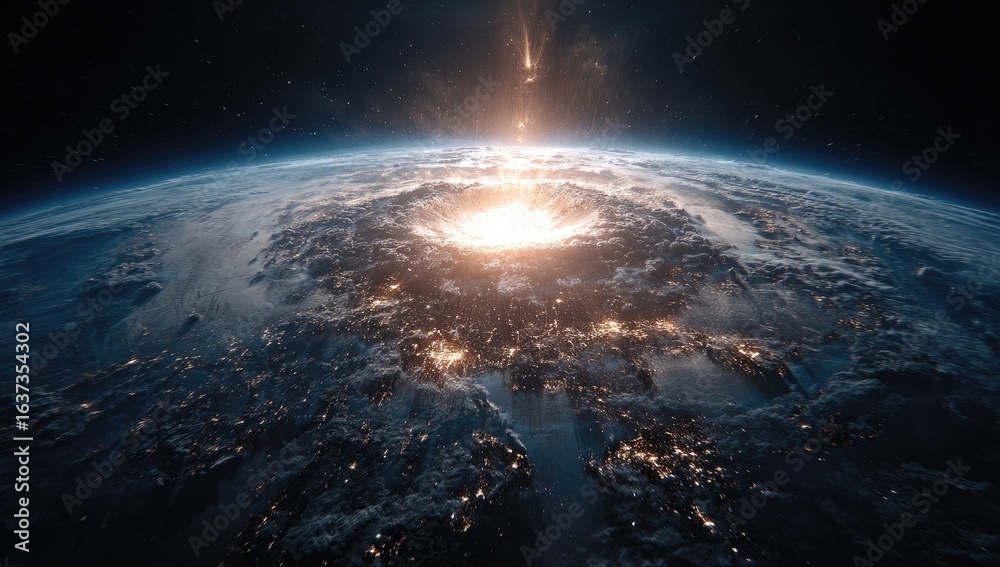 Fototapeta premium Earth from space, sunrise over a crater