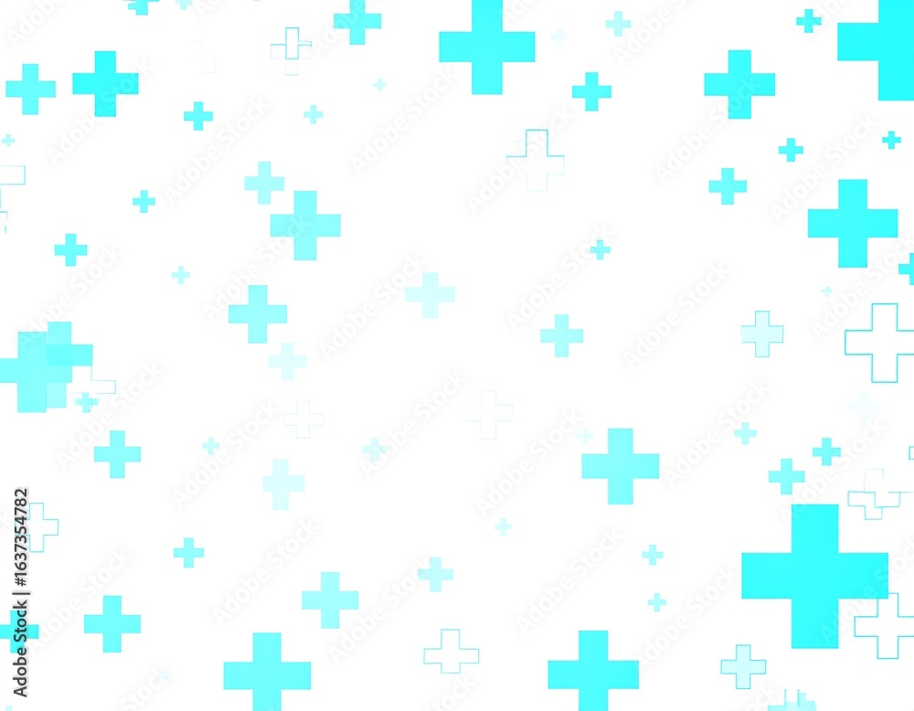 Fototapeta premium Light blue plus signs scattered on white background