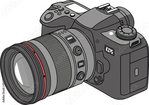 Modern Professional Camera Illustration. Digital Photography Camera Icon. Retro Style Camera Clipart Design. DSLR Camera Graphic Illustration. Photography Equipment Camera Drawing. Compact Camera Art