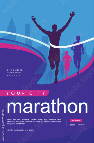Great elegant vector editable finish line marathon runner with wide blank area for text poster background design for your digital and print
