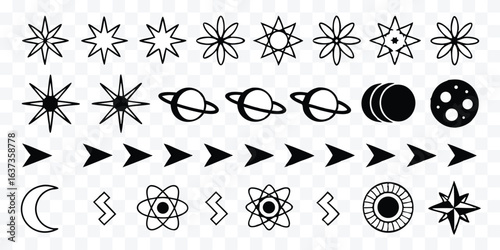 Collection of Hand Drawn Celestial and Geometric Vector Icons for Astronomy Science and Design Projects Illustration