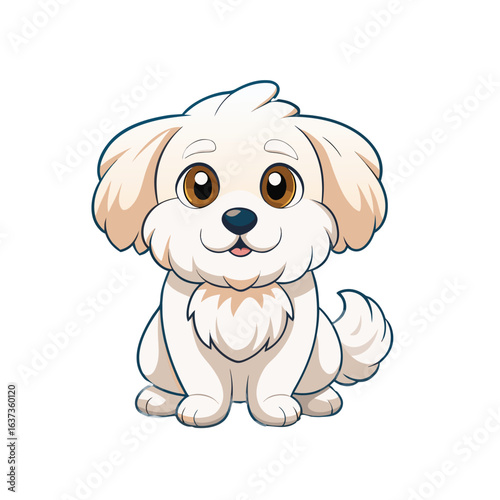 Vector icon of maltese dog animal chibi cartoon style isolated on white background, a cartoon illustration 