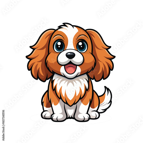 Vector illustration of a Cavalier King Charles Spaniel with brown and white fur and expressive eyes.