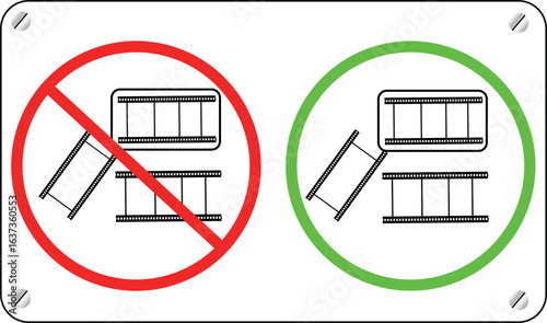 Film reel icons signifying approved or rejected media content for creative projects