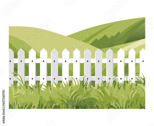 White Picket Fence Bordering Green Hills