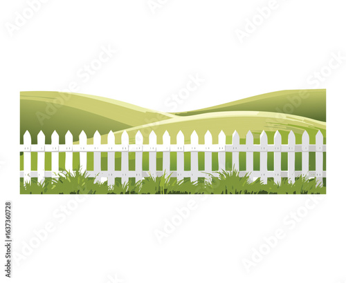  White Picket Fence in a Hilly Landscape


