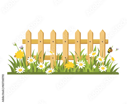 Wooden Fence with Flowers and a Garden Scene