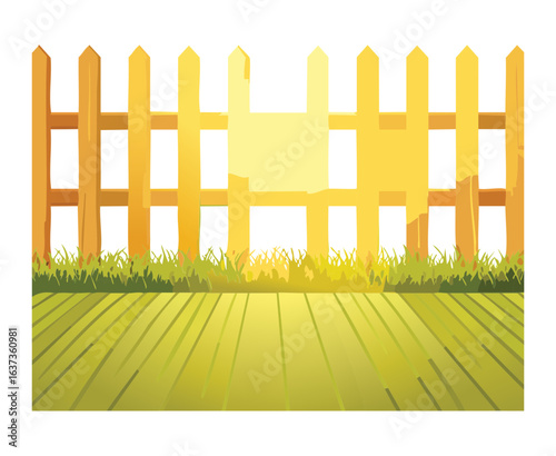 Wooden Picket Fence with Bright Sunlight