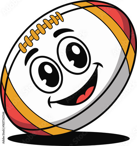 Playful cartoon football character grinning widely, displayed on a transparent background