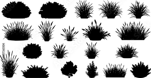 set of bush grass shrub herb silhouette vector transparent background
