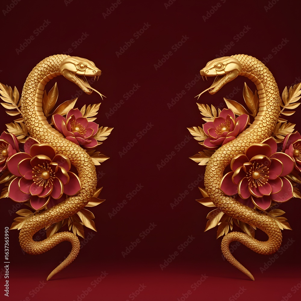 Fototapeta premium luxury red and gold chinese snake new year background with copy space for text, snake year. With generative ai