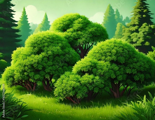Green bushes. Cartoon forest and park shrubbery