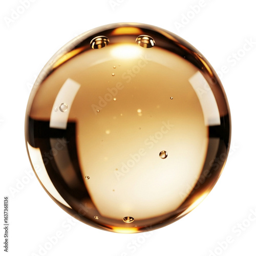 Golden liquid droplet isolated on transparent background