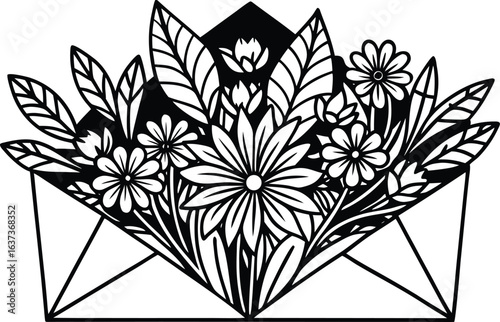 Flowers filled envelope coloring page.