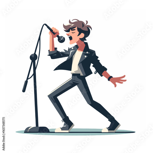 t Vector Illustration of Rock Vocalist Singing on Stage – Music Performance Art