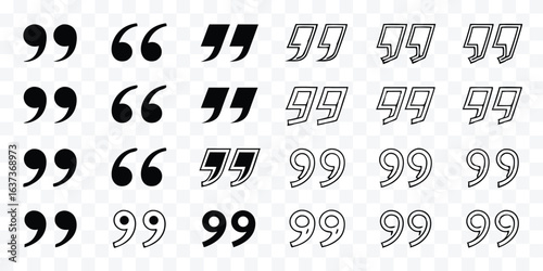 Diverse Quotation Mark Collection Providing Versatile Options for Graphic Design and Textual Representation Across Various Platforms and Applications
