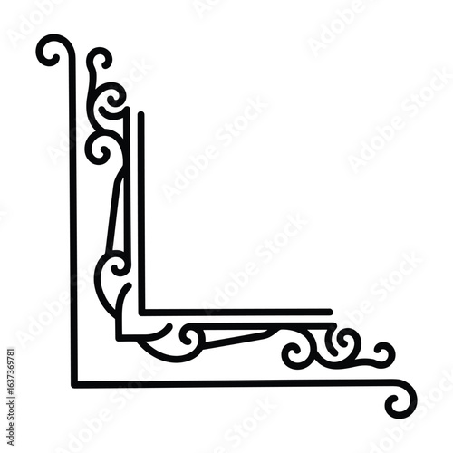 Elegant Scroll Corner Design: Ornate Black Metalwork Accent for Frames and Invitations