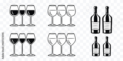 Elegant Wine Glasses and Bottles Vector Illustration for Drink Industry Branding and Design Projects
