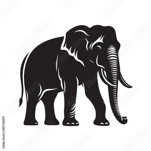 Solid Black Asian Elephant Silhouette Vector SVG Isolated on White for Cricut Cutting Printable Wall Art and Wildlife Craft Projects