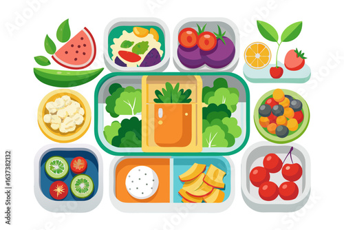 Healthy vibrant bento box filled with colorful fruits, veggies, and snacks promotes balanced nutrition