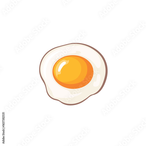 flat design of a sunny side up egg with crispy edges and a yolk center, simple breakfast element vector illustration
