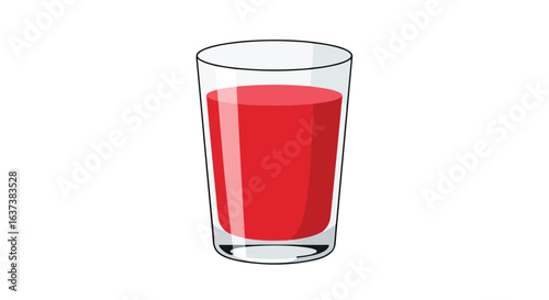 Tall glass filled with a red liquid, simple black lines. On a white surface