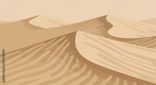 Rolling Sand Dunes Earth tones create a minimalist desert landscape illustration