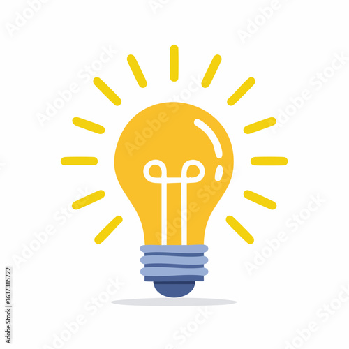 Creative thinking and innovative solution concept symbolized by a shining light bulb. Simple flat vector graphic for inspiration and business ideas