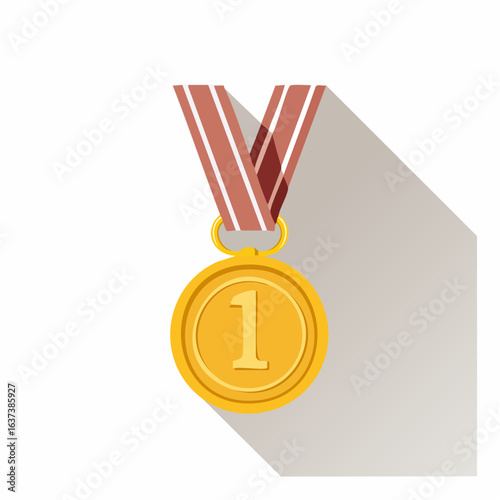 Champion's gold medal award for the first place winner, a flat icon with a long shadow, illustrating the concept of success and victory