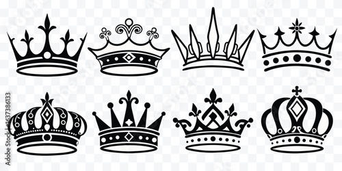 Set of Royalty Crown Silhouettes for Graphic Design and Luxury Brand Identity Perfect for Invitations and Emblems