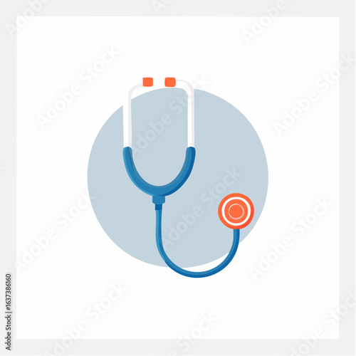 Stethoscope icon in a clean, modern flat design style, symbolizing essential healthcare, medical diagnosis, heart health, and professional medical practice