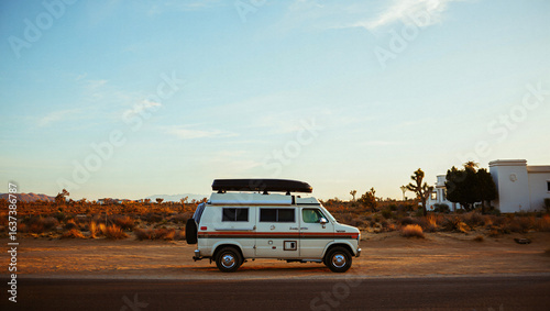 Vintage Camper Van at Golden Hour in the Desert