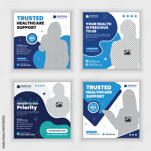 Medical healthcare social media post design template Bundle